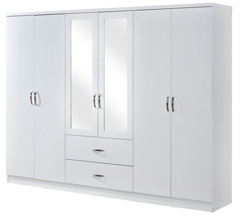 image 1 of Paddington 6 Door 2 Drawer Mirrored Wardrobe | White | Black Handles