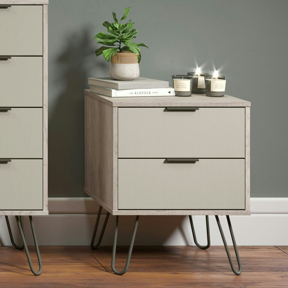 image 1 of Core Products Augusta Driftwood 2 Drawer Bedside Cabinet H57.0cm x W45.0cm x D39.5cm Cream