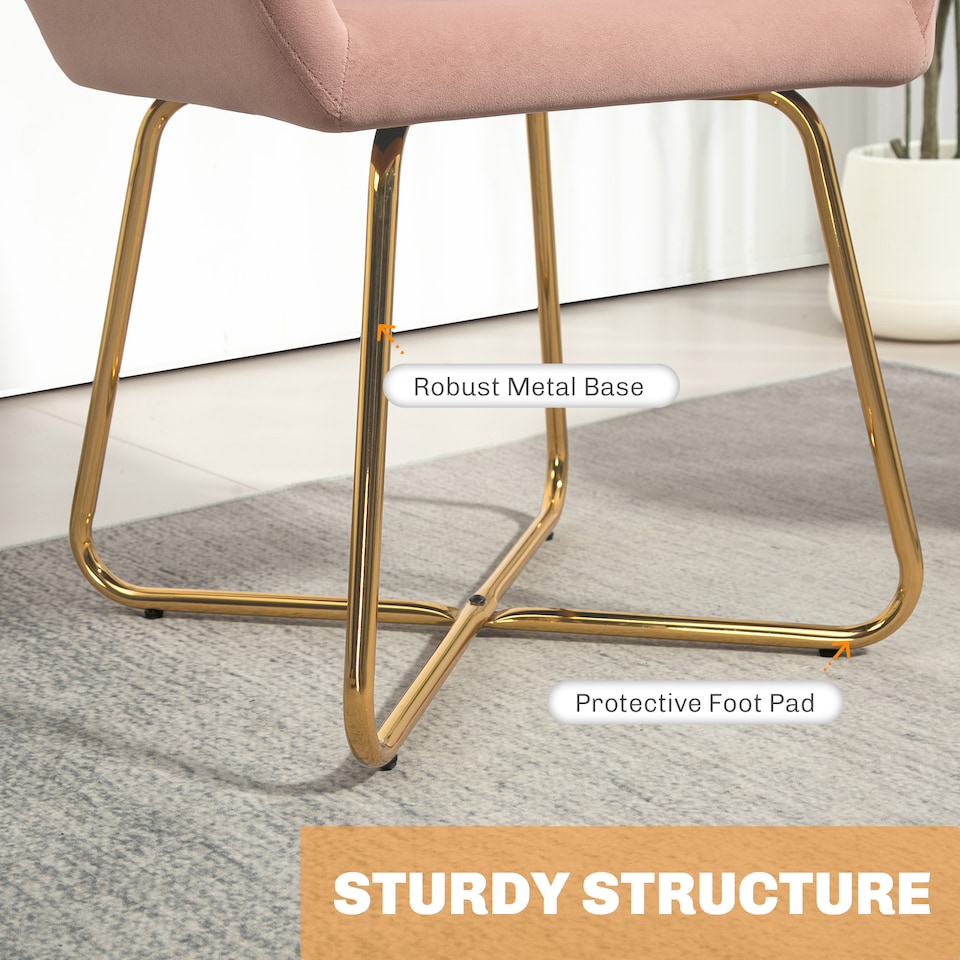 image 1 of HOMCOM Modern Accent Chair, Velvet-Touch Fabric Upholstered Armchair with Metal Base for Living Room, Bedroom and Dinning Room, Pink