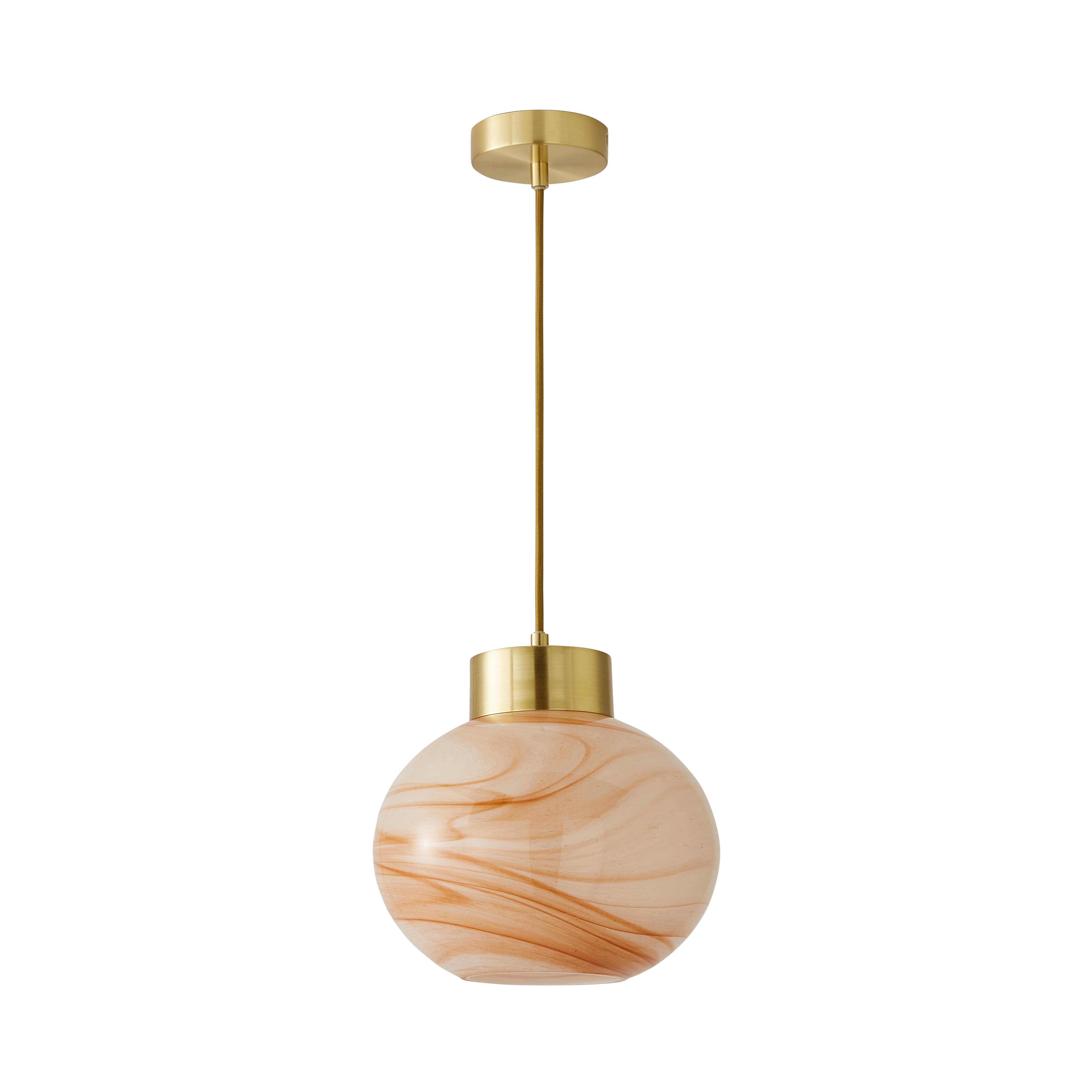 ValueLights Sookie Alabaster Glass Gold Capped Ceiling Pendant Light with LED Bulb in Cream