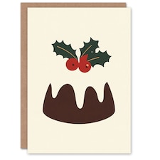 Cake Pudding Holly Icing Modern Graphic Xmas Art Blank Christmas Card