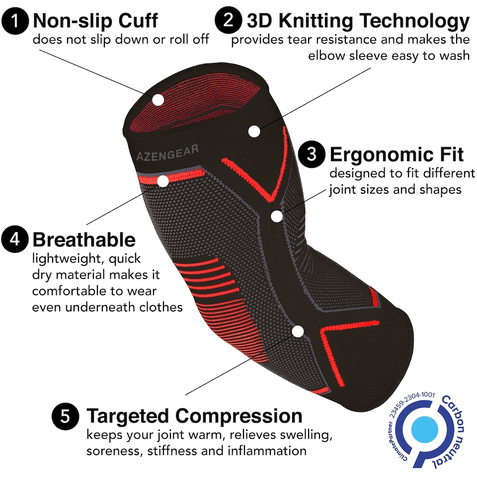 image 1 of aZengear Elbow Support Brace (2 Pack) for Men and Women, Tennis and Golfers Elbow Compression Sleeves