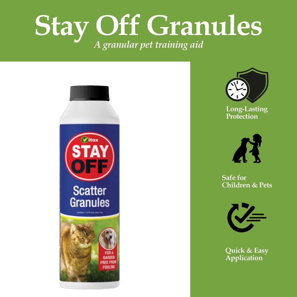 image 1 of Vitax Stay Off Scatter Granules 225g Natural Pet Training Aid for Cats & Dogs