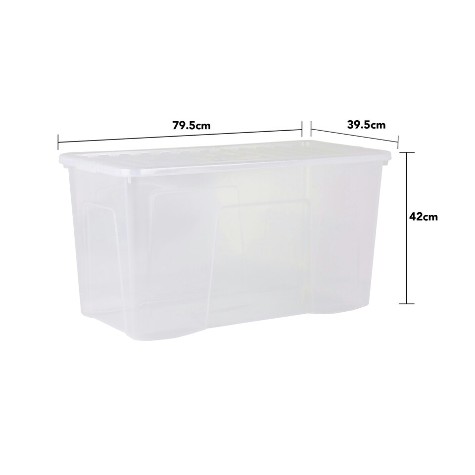 image 1 of Wham Crystal 3 x 110L Stackable Plastic Storage Boxes with Lids Clear Clear