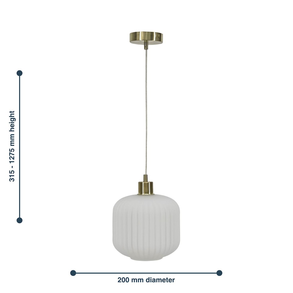 image 1 of Bento - White Ribbed Glass with Satin Brass Pendant Fitting | Gold | White | 1