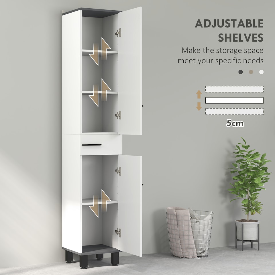 image 1 of HOMCOM Bathroom Storage Cabinet, Tall Cabinet, Bathroom Storage Unit with Adjustable Shelves, Double Doors and Drawer