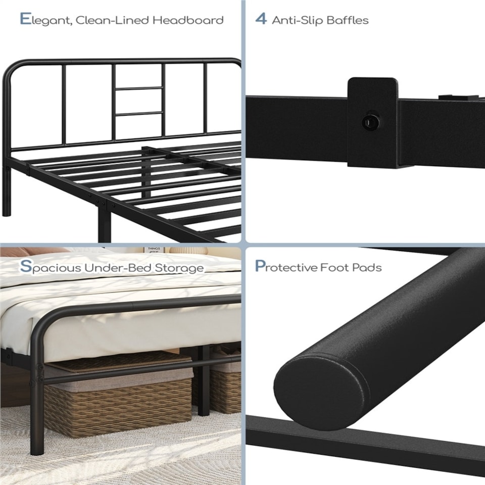 image 1 of Yaheetech Romantic 5ft King Metal-Framed Bed with High Headboard Black