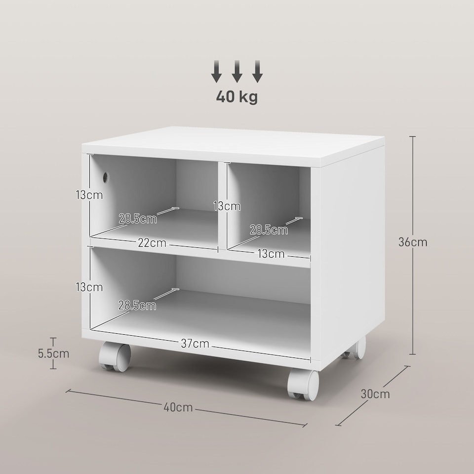 image 1 of HOMCOM Printer Stand w/ Storage Printer Cart on Wheels for Home Office White