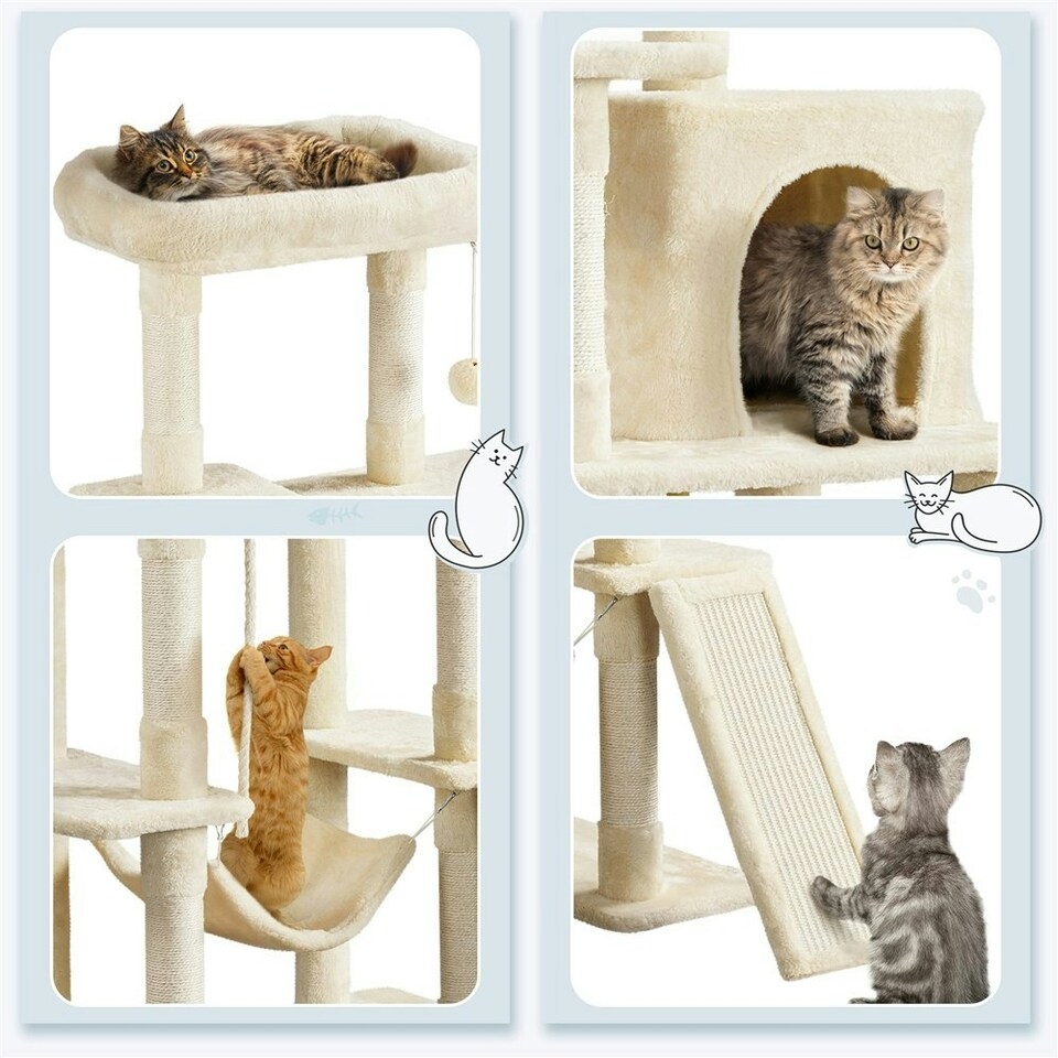 image 1 of Yaheetech Large Cat Tower with Hammock Scratching Posts Beige