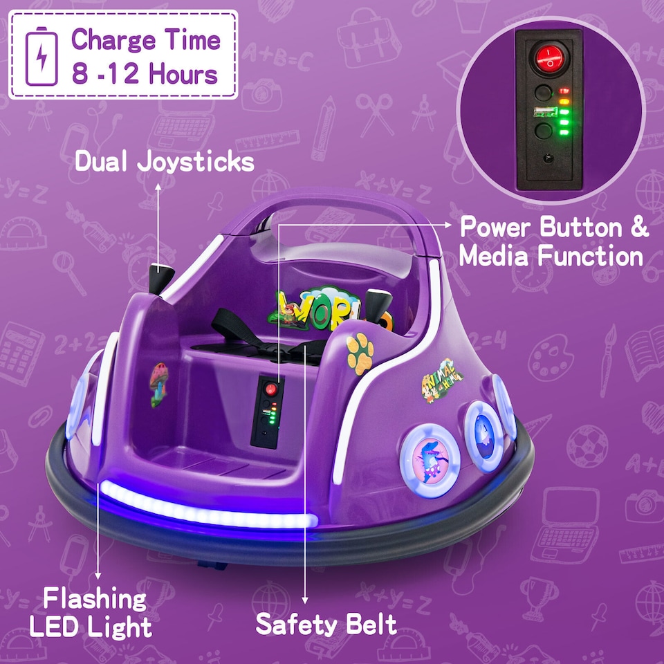 image 1 of COSTWAY 360° Swivel 12V Electric Ride On Car Kids Purple