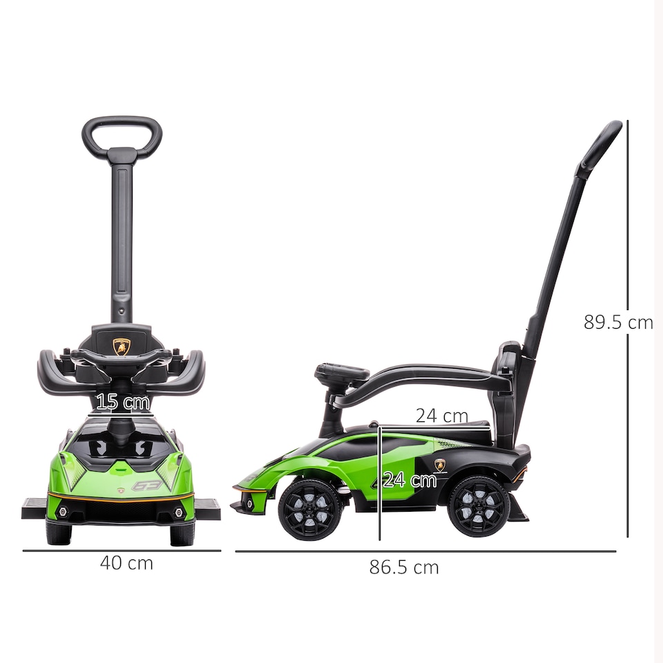 image 1 of AIYAPLAY Lamborghini 2 in 1 Baby Ride on Push Car Toddler Push Along Car, Green