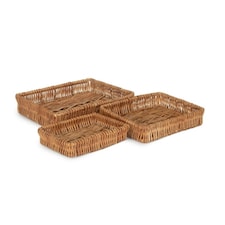 Shallow Wicker Tray Set of 3 Brown | Brown