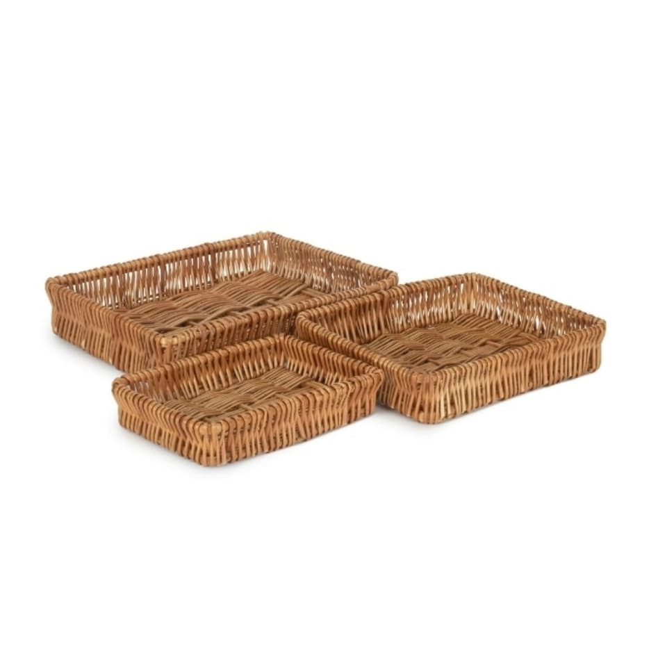 image 1 of Shallow Wicker Tray Set of 3 Brown | Brown