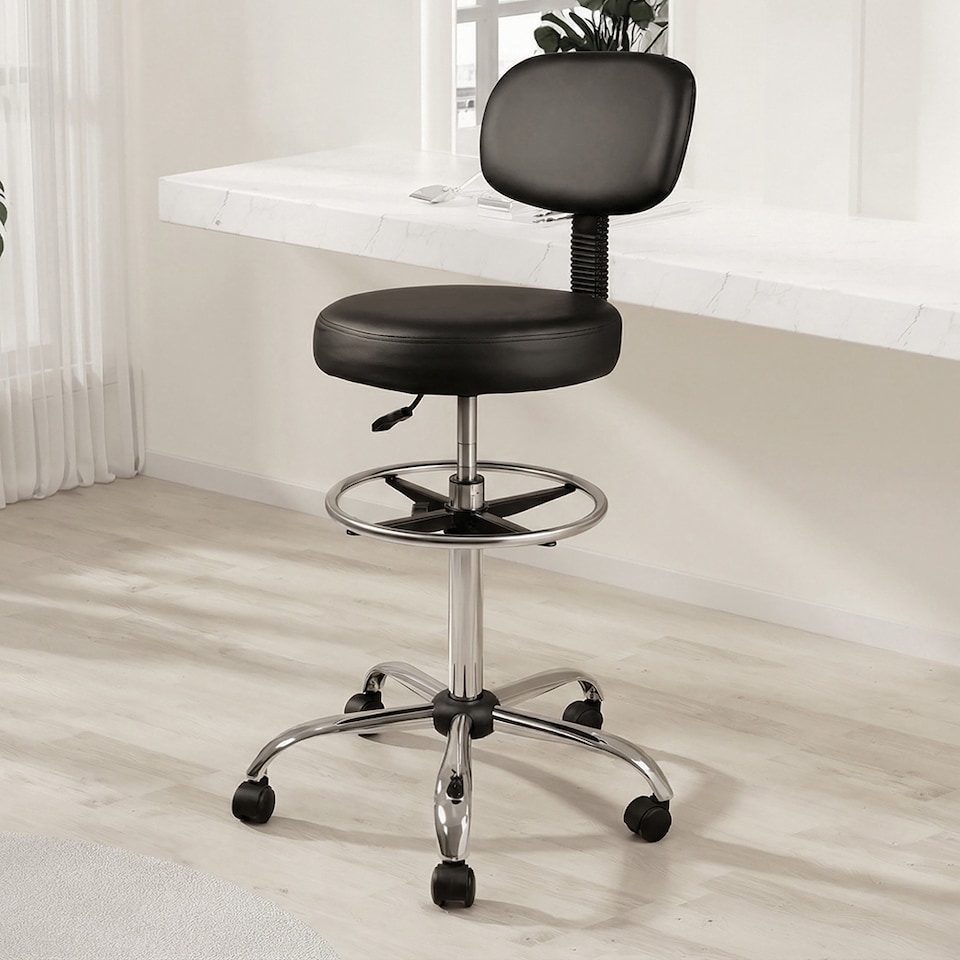 image 1 of Levede Swivel Drafting Chair Ergonomic Stool Height Adjustable Backrest