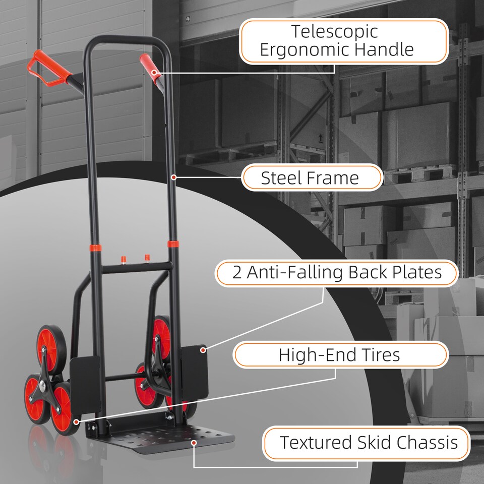 image 1 of DURHAND Stair Climbing Hand Truck, Heavy Duty Foldable Trolley on Wheels, Multi-Purpose Sack, Steel Truck Moving Trolley, 120kg, Red