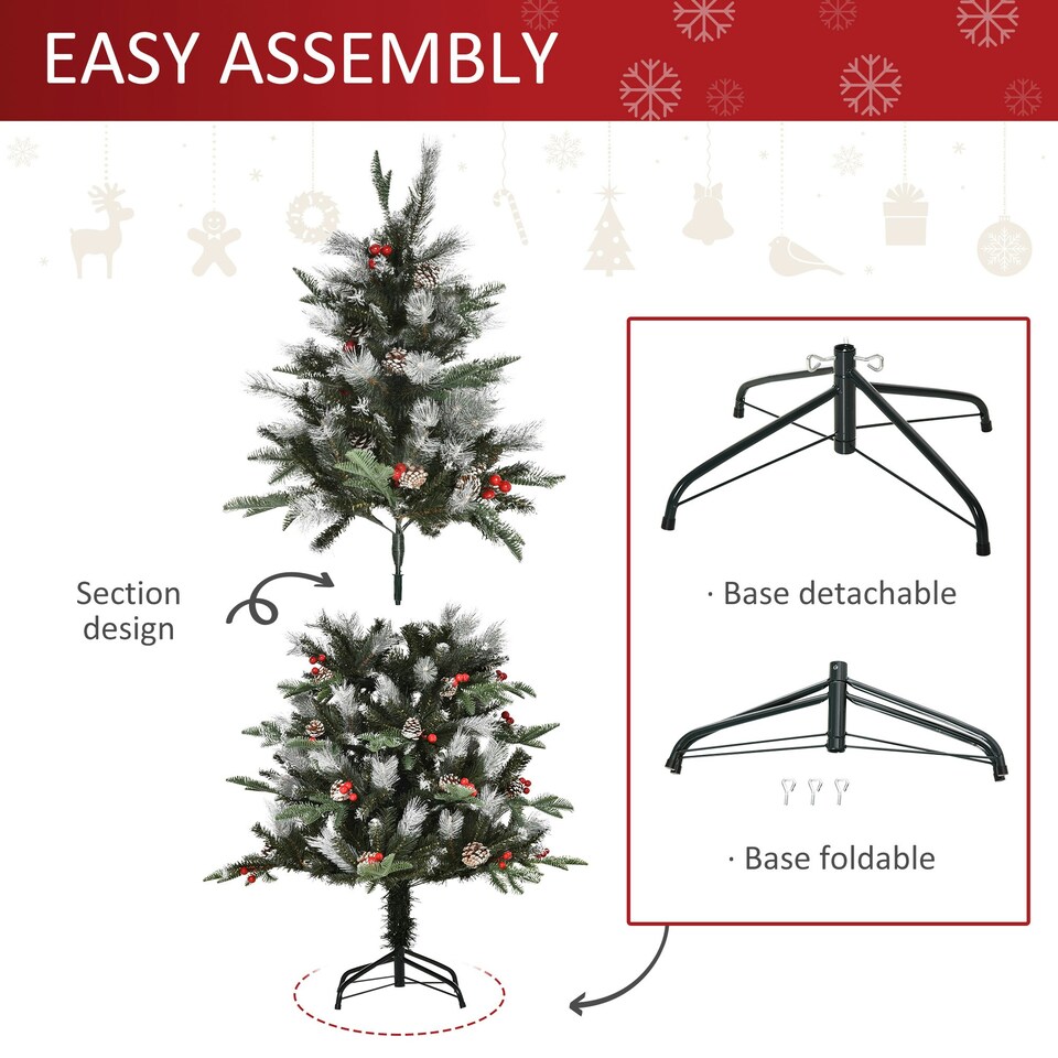 image 1 of HOMCOM 5FT Artificial Snow Dipped Christmas Tree Xmas Holiday Pencil Tree Green