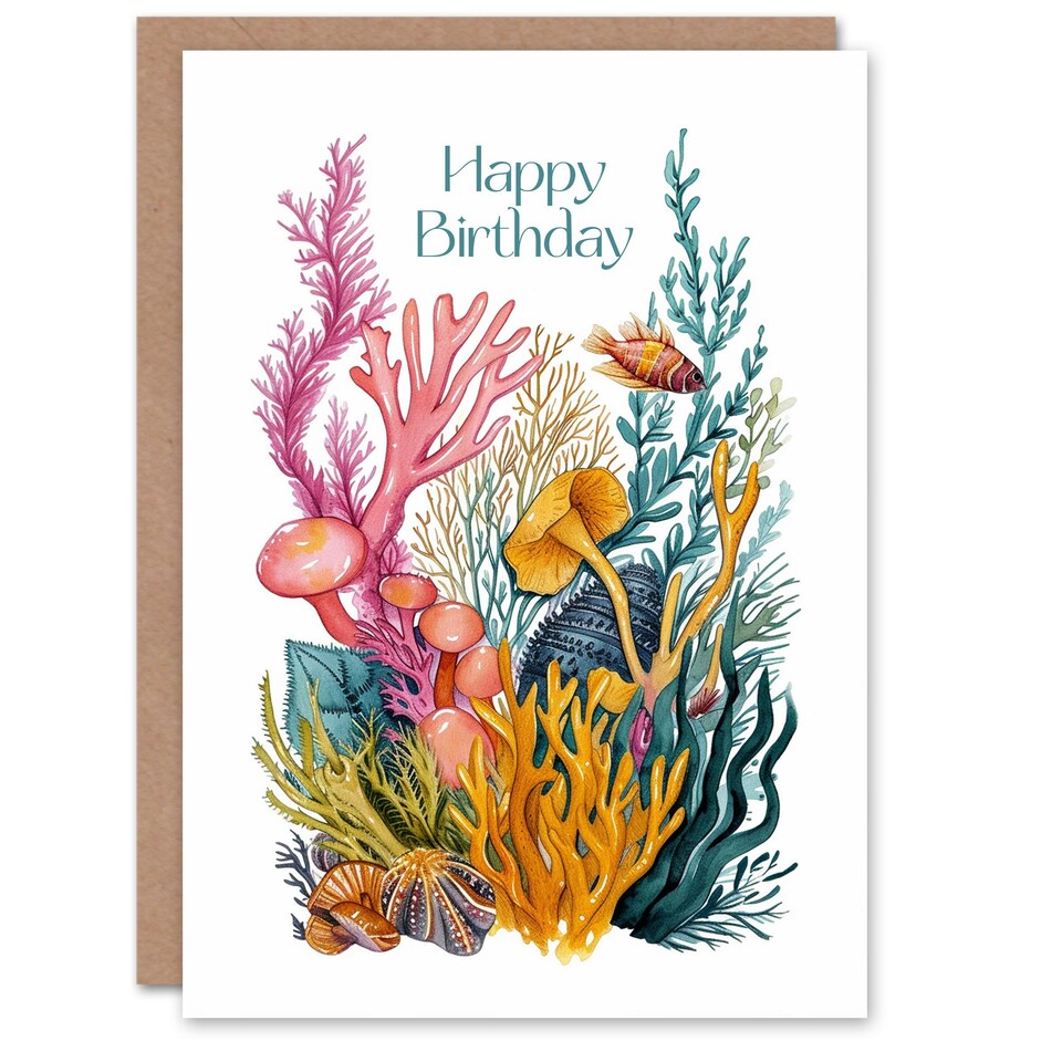 image 1 of Under Sea Coral Reef Fish Sealife Simple Man Birthday Card
