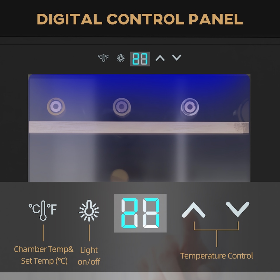 image 1 of 24 Bottles Wine Fridge with Glass Door Digital Touch Screen Control LED Light