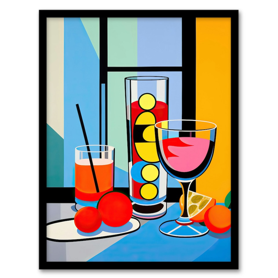 image 1 of Cocktail Party Vibrant Geometric Graphic Home Decor Black Framed Wall Art Print A4