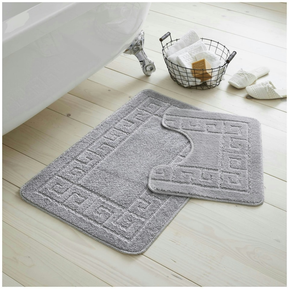 image 1 of VELVETIO Greek Bath Mat & Pedestal Mat Water Absorbent Non Slip Toilet Rugs Yellow | Lemon