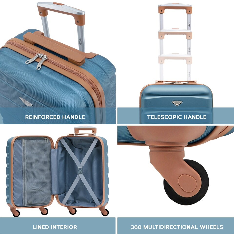 image 1 of Flight Knight 29" Extra Large Suitcase – 20kg Capacity Hard Shell Check-In Luggage with 4 Wheels  100+ Airlines Approved: Ryanair, EasyJet, Jet2, Wizz Air, BA Blue | Blue/Tan | Large