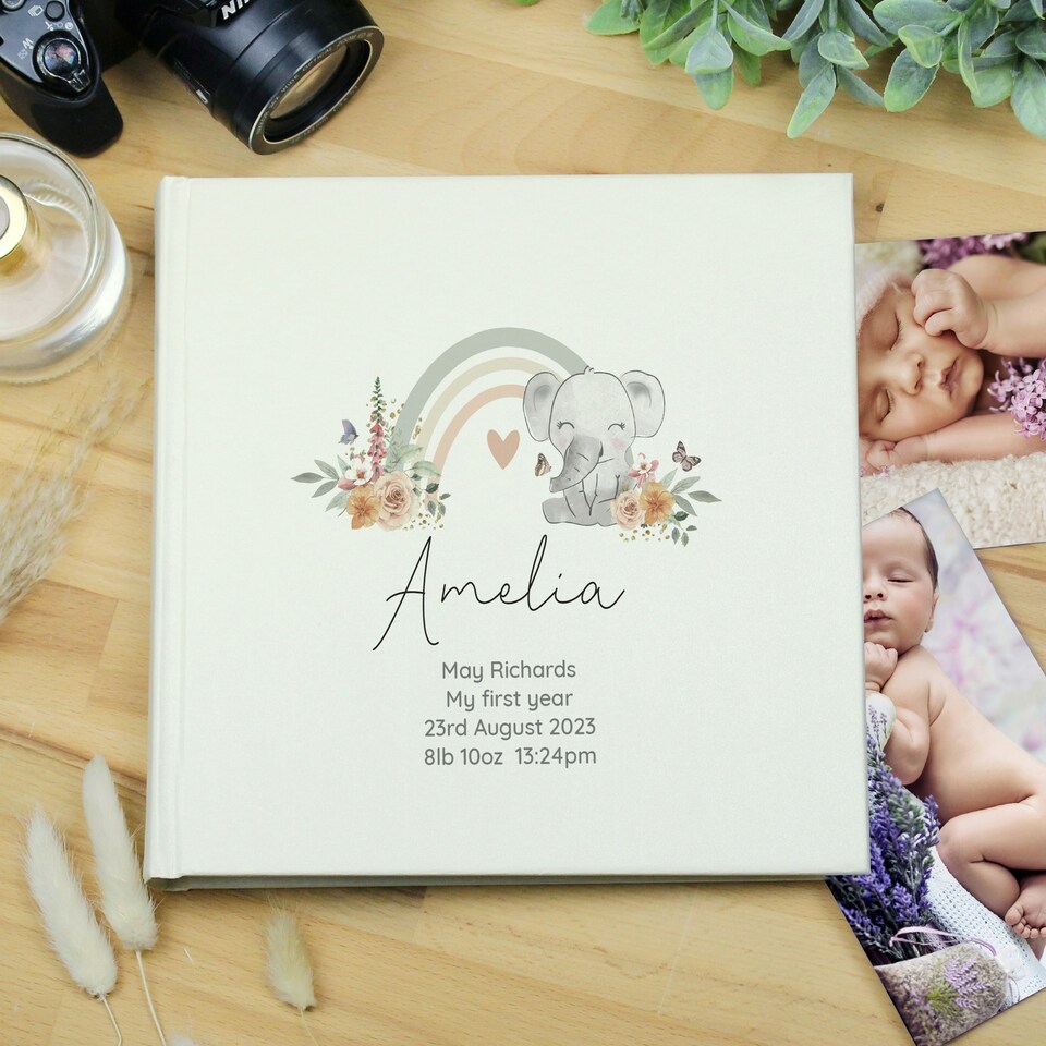 image 1 of Personalised Floral Elephant Square Photo Album