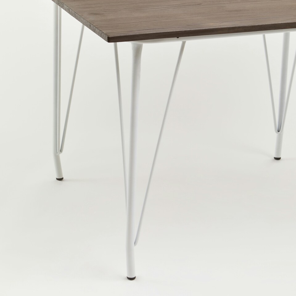 image 1 of Interiors by Premier White Metal and Elm Wood Table, Large Square Table, Outdoor Dining Table for Lawn, Patio