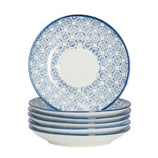 Nicola Spring Hand-Printed Cappuccino Saucers - 14.5cm - Navy - Pack of 6 | Blue