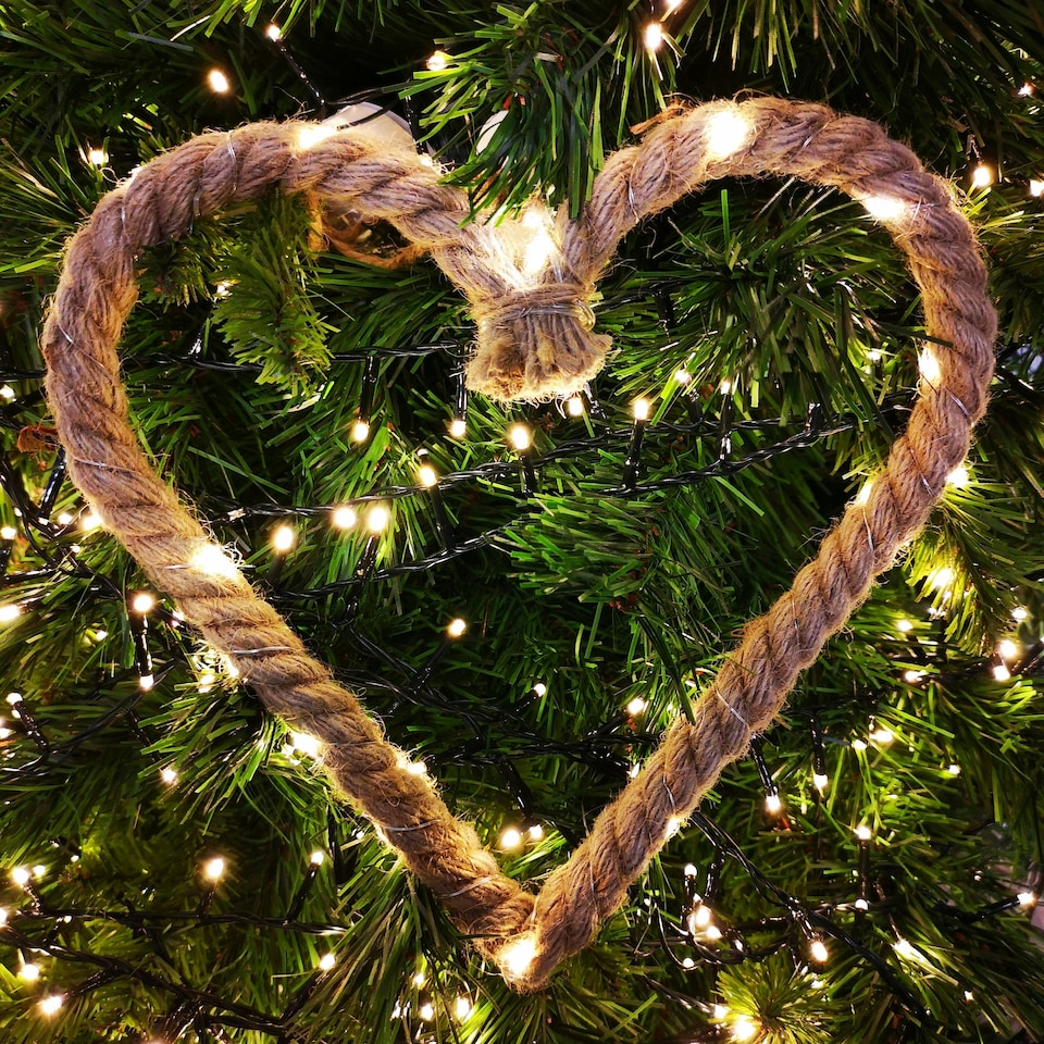 image 1 of 35cm Battery Operated Warm White Pin Wire LED Lit Hanging Christmas Rope Heart