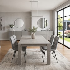 Wooden Rectangle Dining Table Set With 4 Grey Velvet Chairs - Dining Room Furniture | Grey | One Size | 5