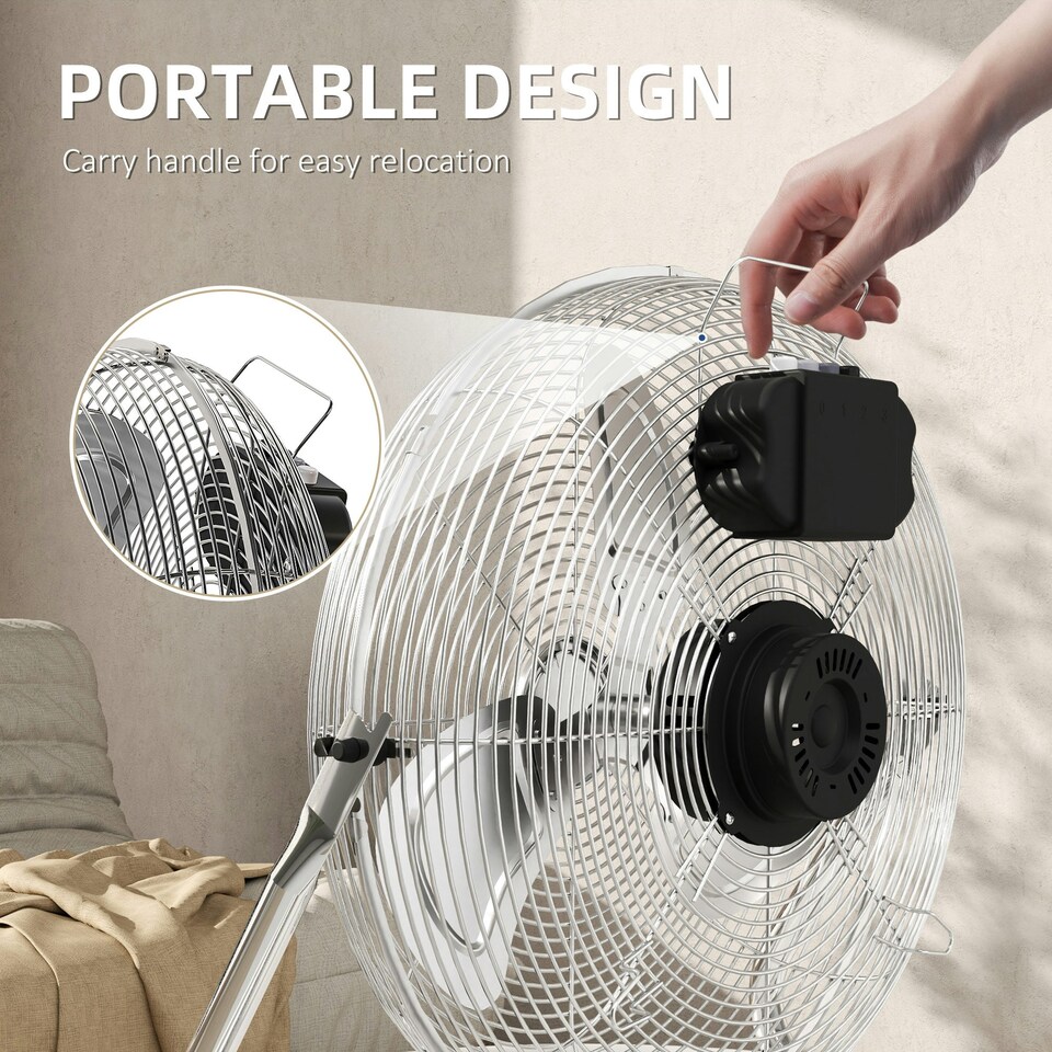 image 1 of HOMCOM Metal Floor Fan with 3 Speeds & Adjustable Tilt, Silver Tone