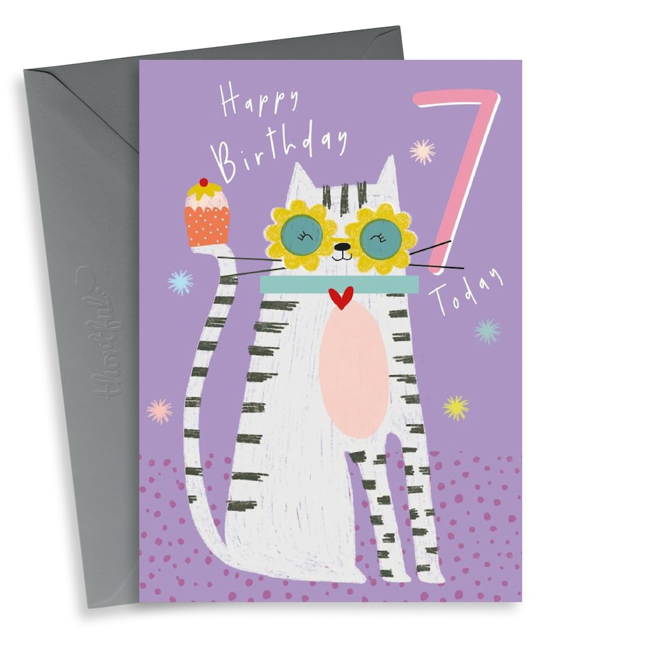 image 1 of Cute Cat 7th Birthday Card For Her