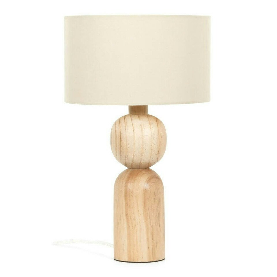 image 1 of ValueLights Azalea Rustic Wooden Bedside Table Lamp with a Natural Drum Lampshade - Bulb Included
