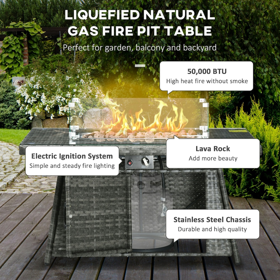 image 1 of Outsunny Rattan Garden Furniture Sofa Set Armchairs Fire Pit Table