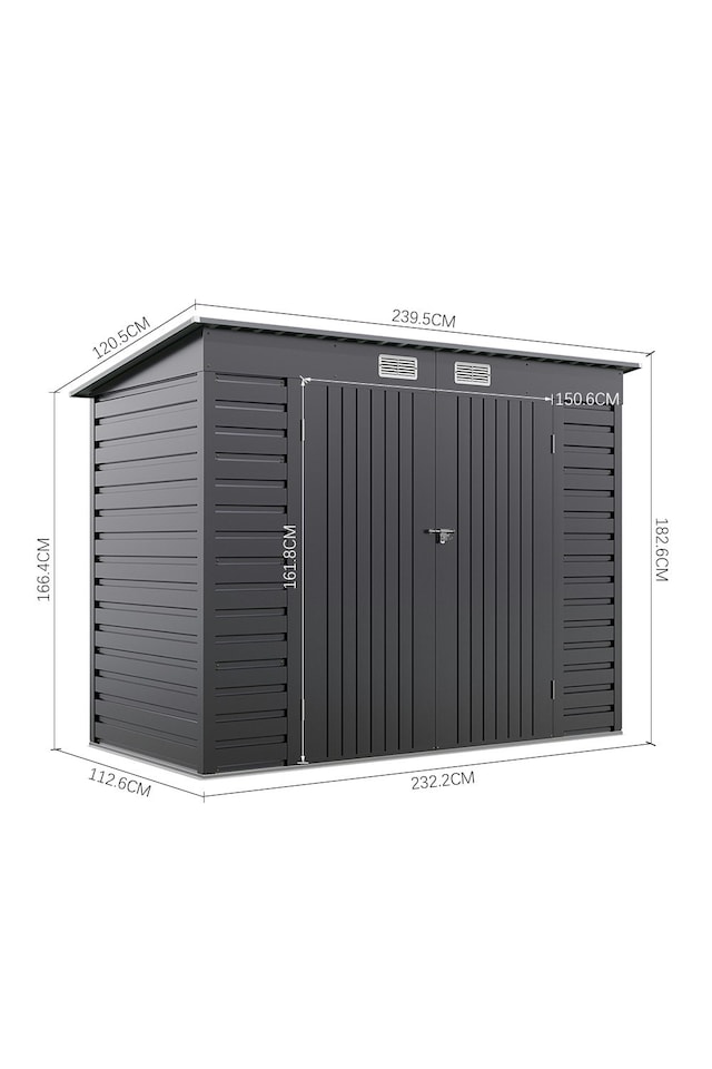 image 1 of Living and Home Outdoor Galvanized Steel 2 doors Storage Shed - Grey 240 x 113 x 183cm