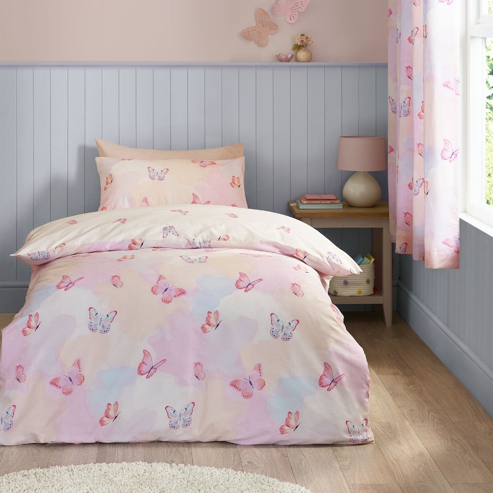image 1 of Catherine Lansfield Ombre Butterflies Reversible Duvet Cover Set