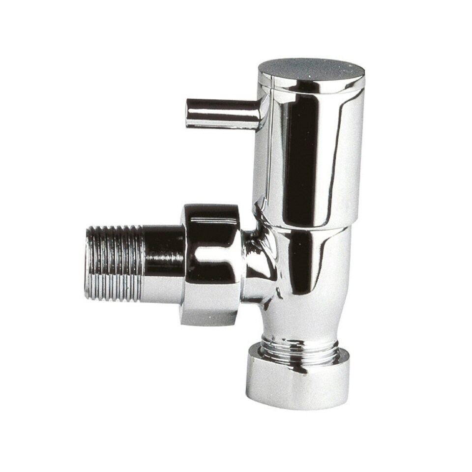 image 1 of Angled Round Radiator Valves, Sold in Pairs - Supplied with 15mm Decorative Pipes and Concealing Plates - Chrome