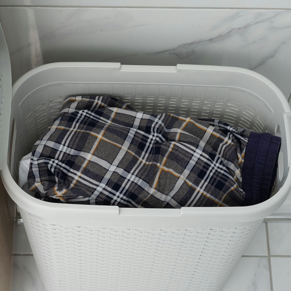 image 1 of Addis Rattan Effect Slim 40L Laundry Hamper - Light Grey