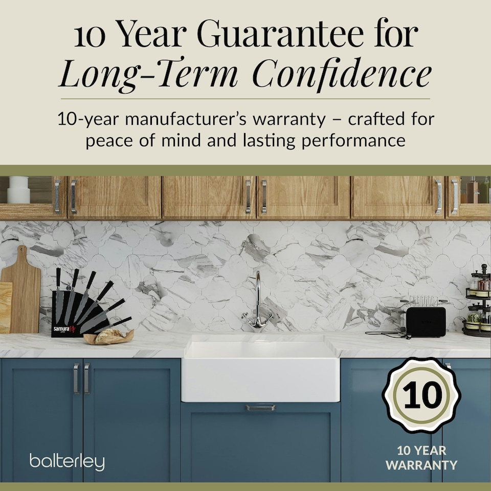 image 1 of Fireclay 795mm 1 Bowl Butler Kitchen Sink - Tap Ledge with Classic Tap & Waste - Ceramic Kitchen Sink & Tap