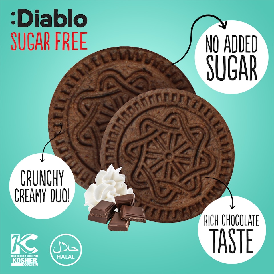 image 1 of Diablo Sugar Free Dark Cocoa and Vanilla Cream Cookie 44g