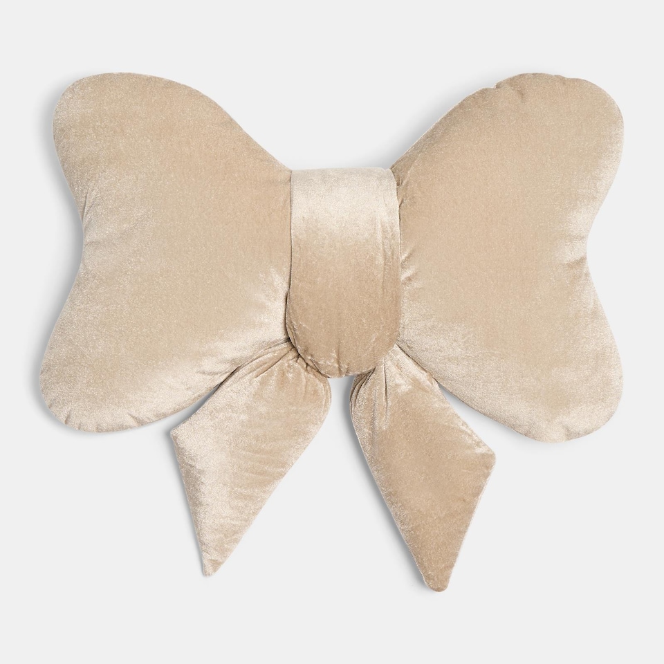 image 1 of OHS Soft Velvet Bow Shaped Cushion Pillow | Cream | Natural