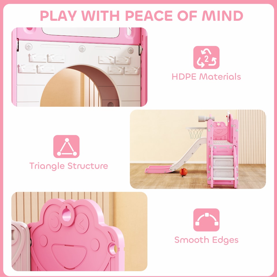 image 1 of AIYAPLAY 7 in 1 Toddler Slide Set, Frog Theme Playset with Basketball Hoop