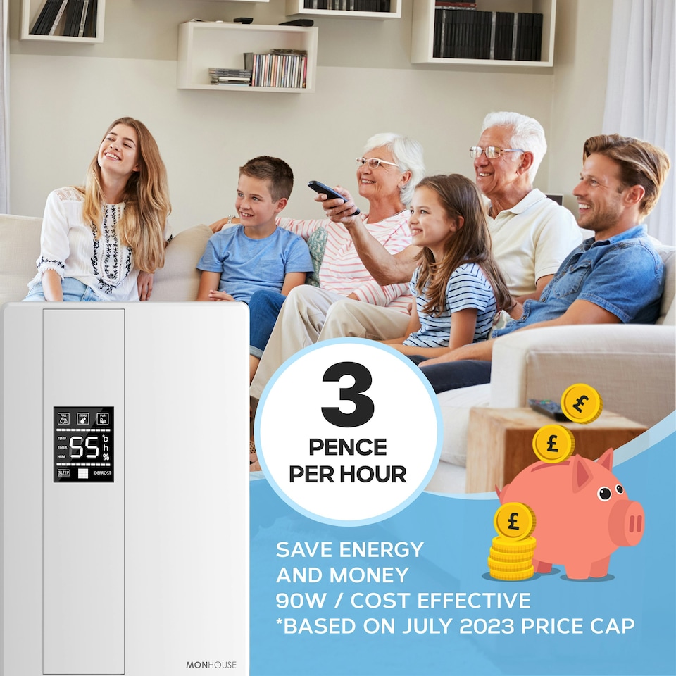 image 1 of MONHOUSE Premium Dehumidifier for Home - 2200ml Tank - Remote Controlled, Sleep & Defrost Mode LED Display, 24 hr Timer & Auto Shut Off - Damp Absorber - White