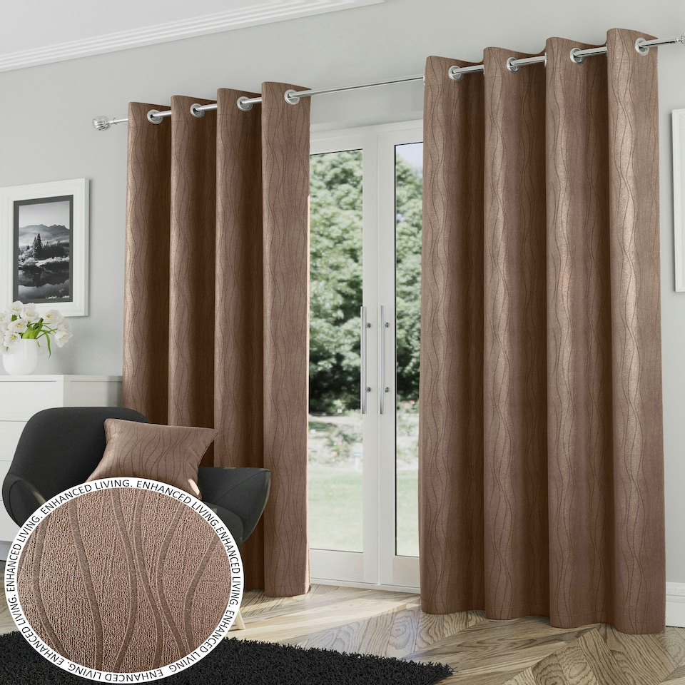 image 1 of Goodwood Bronze Curtains 46 x 54 inch (117 x 137 cm) Room Darkening Eyelet Thermal Noise Reducing Curtains for Bedroom and Living Room