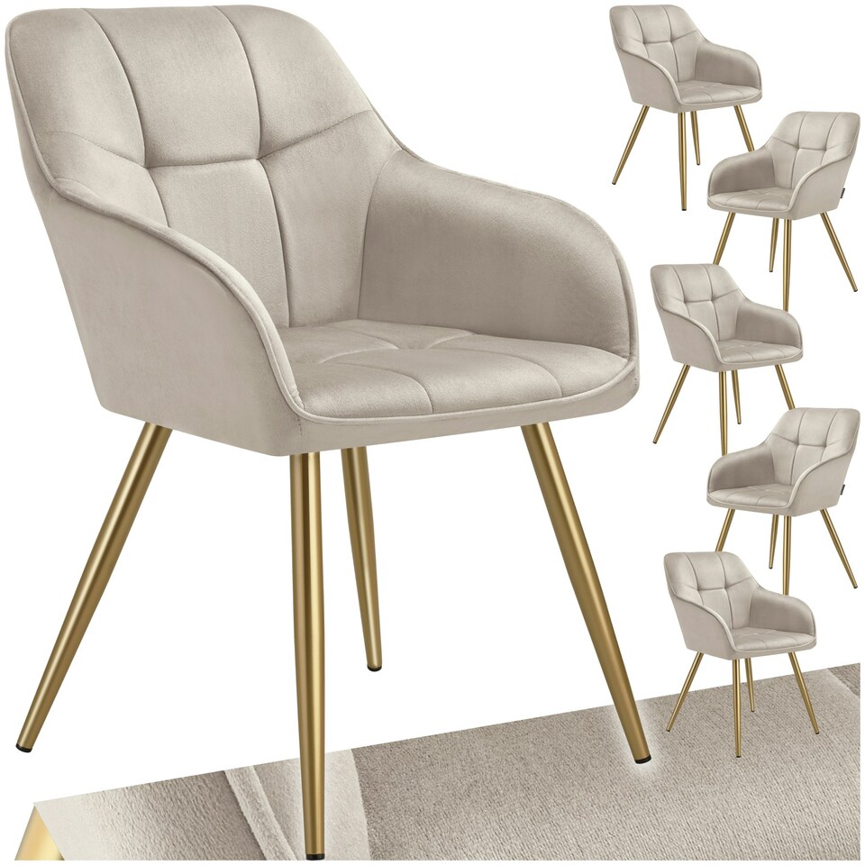 image 1 of Chair Marilyn - quilted velvet look, continuous backrest, golden steel legs - Set of 6 Brown | Taupe/Gold
