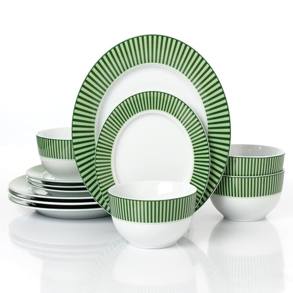 image 1 of 12pc Belmont Green Stripe DESIGN Dinner Set