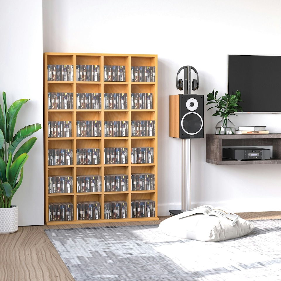 image 1 of HOMCOM DVD CD Media Storage Rack, Video Display Unit, 89 x 130.5 cm, Beech