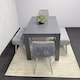 image 3 of Dining Table with 4 Chairs and 2 Benches Dark Grey Wood Table Grey Velvet Chairs