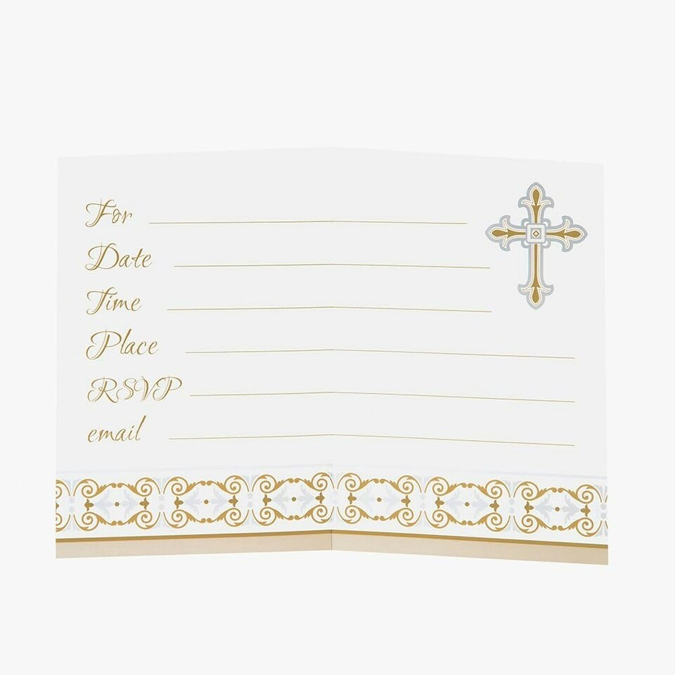 image 1 of Pack of 8 Gold & Silver Radiant Cross Invitations
