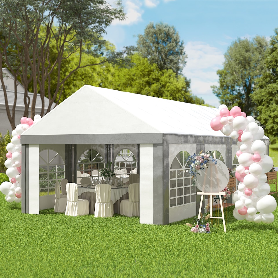 image 1 of Outsunny 8 x 4m Galvanised Party Tent, Marquee Gazebo with Sides, Eight Windows and Double Doors, for Parties, Wedding and Events